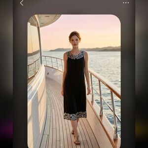 Elegant Black Midi Dress with White Accents